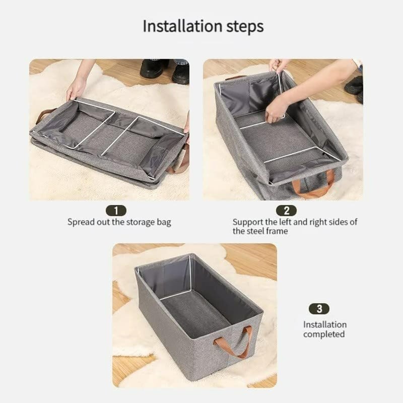 JIGSHTIAL JIGSHTIAL Wardrobe Organizer for Clothes with Metal Frame Rectangle Storage Baskets for Clothing Fabric Storage Box with Handles Shelf Basket for Storage Clothes Pants Jeans Sweater Pack of 5 Grey - Image 3