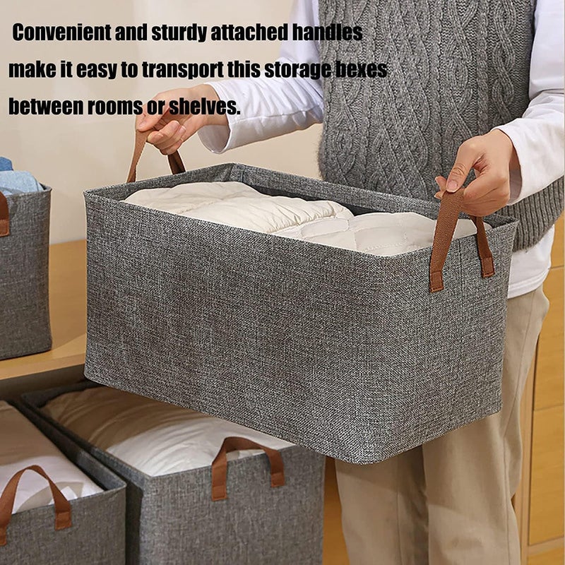 JIGSHTIAL JIGSHTIAL Wardrobe Organizer for Clothes with Metal Frame Rectangle Storage Baskets for Clothing Fabric Storage Box with Handles Shelf Basket for Storage Clothes Pants Jeans Sweater Pack of 5 Grey - Image 5