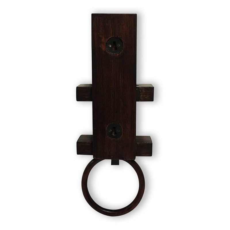 ExclusiveLane ExclusiveLane 'Wall Trinklet' Warli Hand-Painted Toothbrush Holder Wall Mounted Bathroom Towel Ring Stand Cum Towel Holder (Brown)  - Image 4