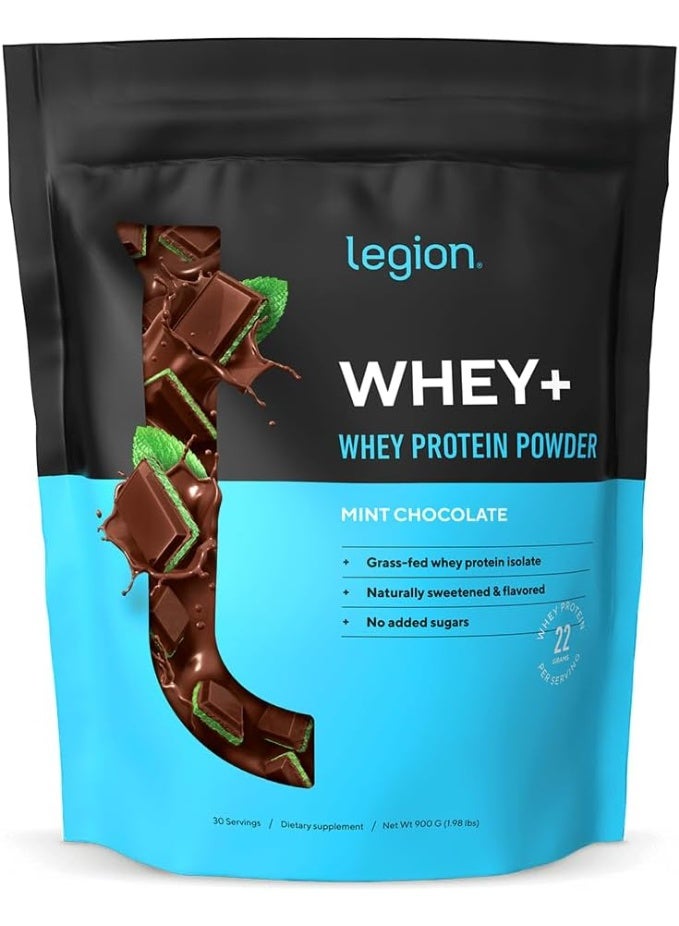 Legion Athletics Whey+ Whey Protein Powder | Mint Chocolate | Grass-Fed whey protein isolate, Naturally sweetened & flavored, No added sugars | Whey Protein - 22 Grams per serving | 30 servings | Dietary supplement | Net wt 900G (1.98 lbs) - Image 1