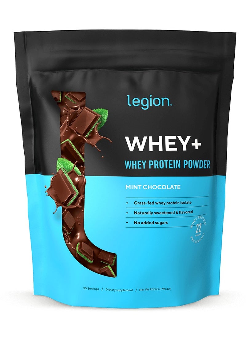 Legion Athletics - Whey+ Whey Protein Powder, Grass Fed Whey Protein Isolate, Naturally Sweetened and Flavored, No Added Sugars, 22 grams Per Serving, 900G (1.98lbs), 30 Servings - Mint Chocolate - Image 1
