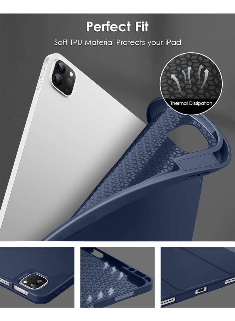Techie Smart Folio Flip Trifold Case with Pencil Holder and Auto Wake/Sleep Function Cover for Apple iPad Pro 13 inch 2024 - Navy Blue - Image 4