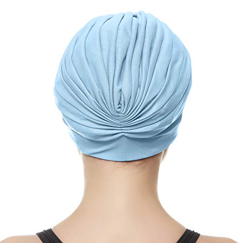 Beemo Swim Caps for Women Swimming Turban Polyester Latex Lined Pleated for Ladies - Light Blue - Image 4