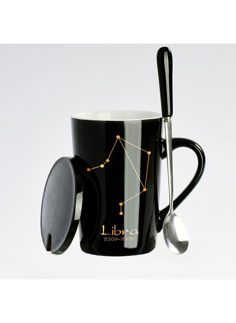 Generic Creative Zodiac Ceramic Mug with Lid Libra (Black) 