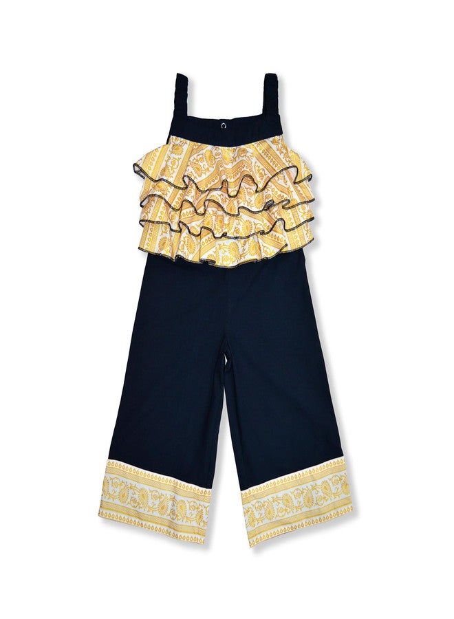 Pranava 100% Organic Cotton Ethnic Jumpsuit with Golden Printed Frill - Image 1