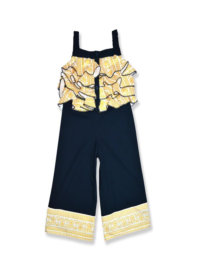 Pranava 100% Organic Cotton Ethnic Jumpsuit with Golden Printed Frill - Image 2
