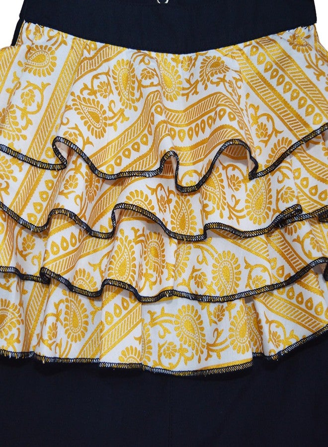 Pranava 100% Organic Cotton Ethnic Jumpsuit with Golden Printed Frill - Image 3