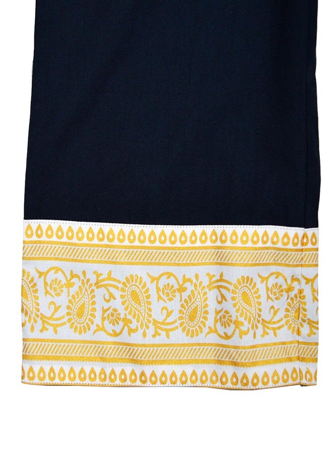 Pranava 100% Organic Cotton Ethnic Jumpsuit with Golden Printed Frill - Image 4