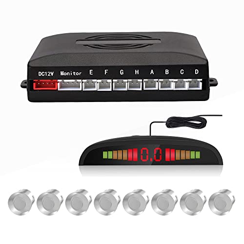 Ekylin Car Reverse Parking Radar System with 8 Parking Sensors Distance Detection + LED Distance Display + Sound Warning (Silver Color) - Image 1
