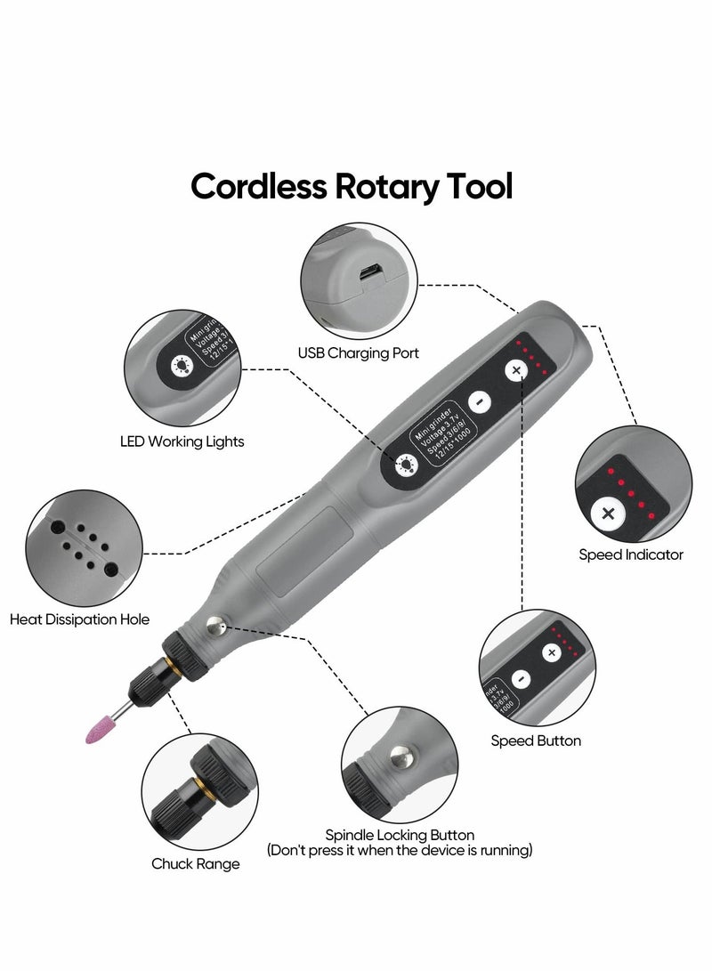 Rotary Tool Kit, Cordless 5-Speed Variable and USB Charging Cable Mini Power Tools, 3.7V with 45pcs Accessories for Cutting, Drilling, Sanding, Engraving, Polishing & DIY Crafts (Grey)  - Image 2