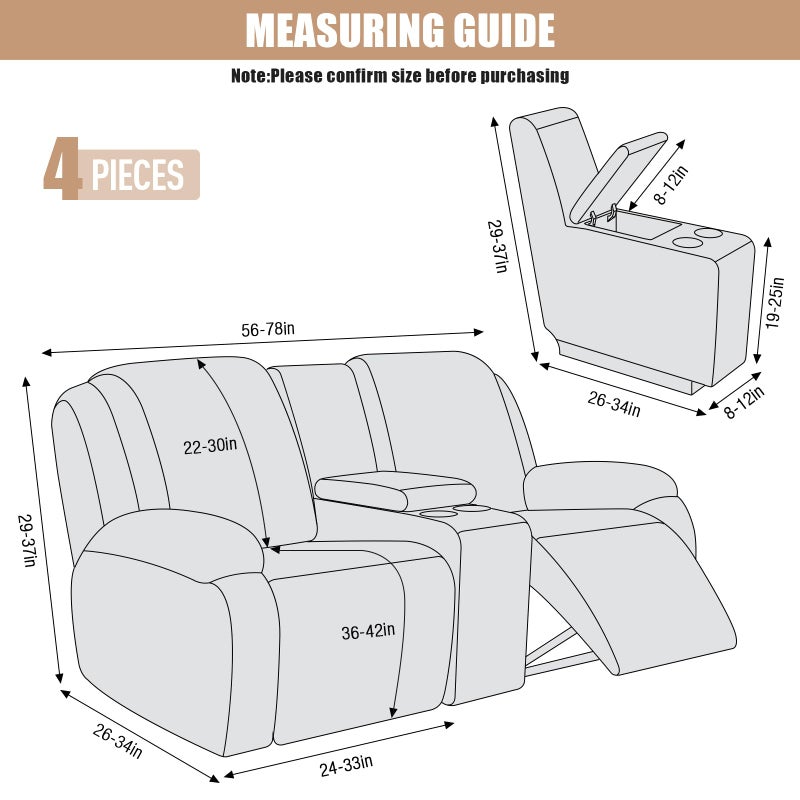 VANSOFY Recliner Loveseat Cover with Middle Console Stretch Reclining Sofa Slipcover for 2 Seat Jacquard Reclining Couch Sofa Covers Furniture Protector with Elastic Straps Bottom (Dark Gray) - Image 2