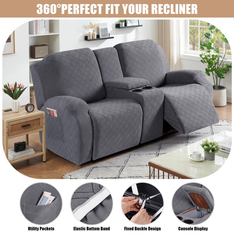 VANSOFY Recliner Loveseat Cover with Middle Console Stretch Reclining Sofa Slipcover for 2 Seat Jacquard Reclining Couch Sofa Covers Furniture Protector with Elastic Straps Bottom (Dark Gray) - Image 5