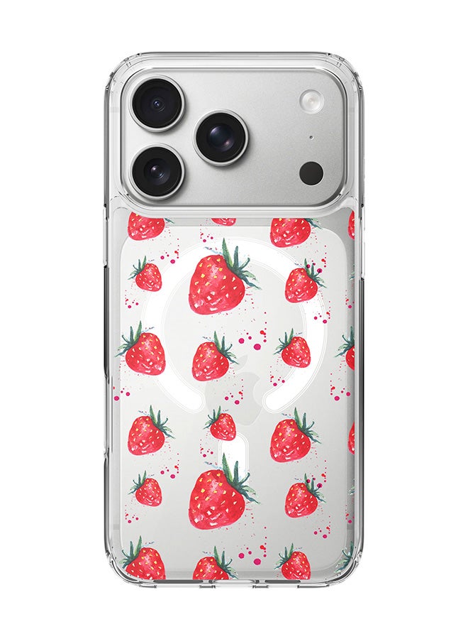 Stylizedd Classic Clear MagSafe Case for iPhone 17 Pro , Hybrid Soft Case Flexible Edges Anti Drop TPU PC Gel Thin Transparent Cover [ Designed for iPhone 17 Pro ] - Dripping Strawberries