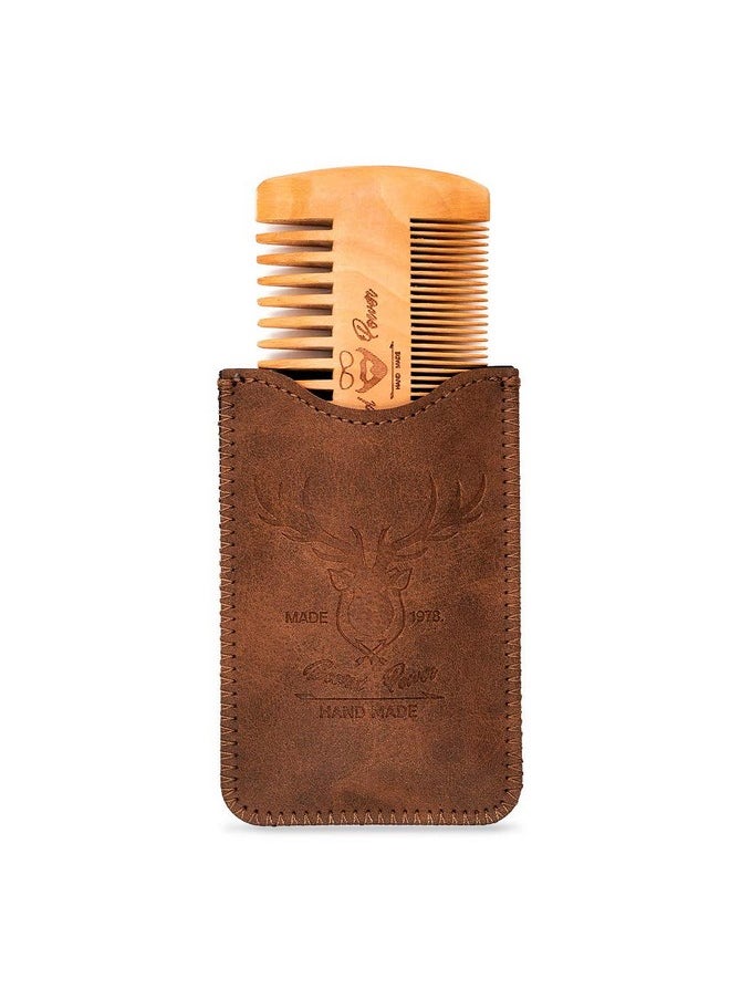 menesia - Enesia Wooden Beard Comb & Durable Case For Men Beard Fine & Coarse Teeth Men'S Wood Pocket Comb For Beards & Mustaches & Hair Brown Deer Design - Image 1