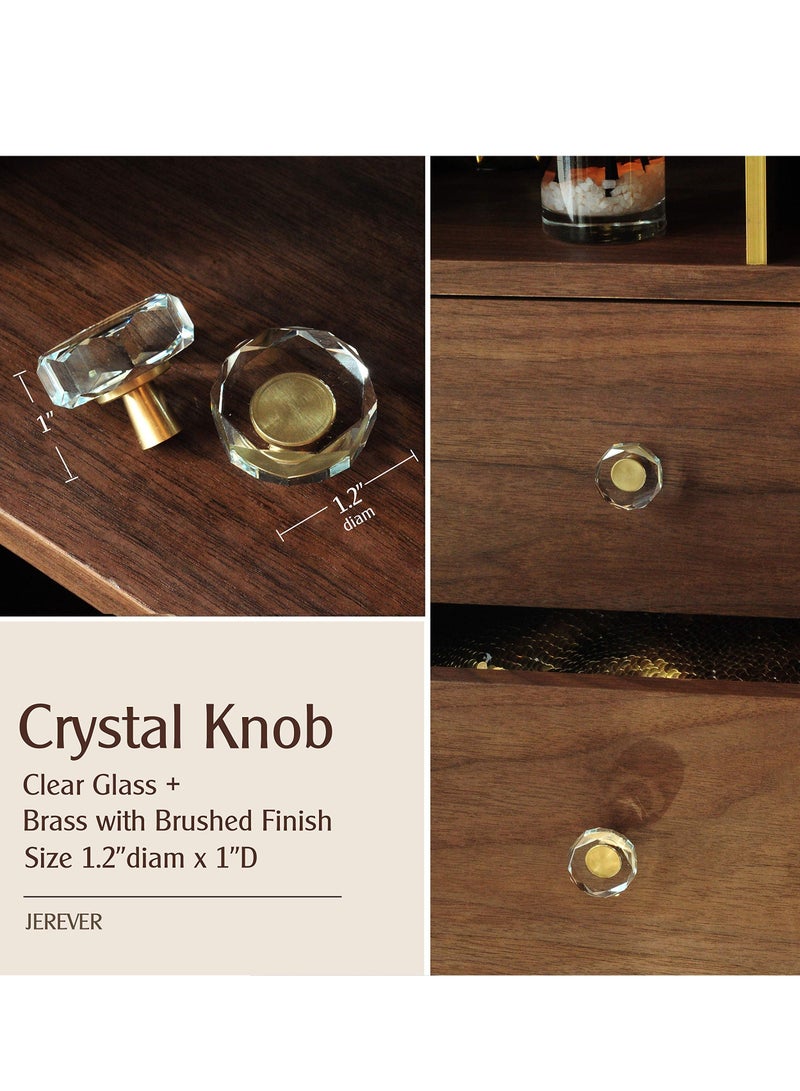 Knobs for Cabinet, Satin Brass Crystal Gold Cabinet Vintage, Glass and Pulls Dresser Drawer, Kitchen Bathroom 6 Pcs - Image 2