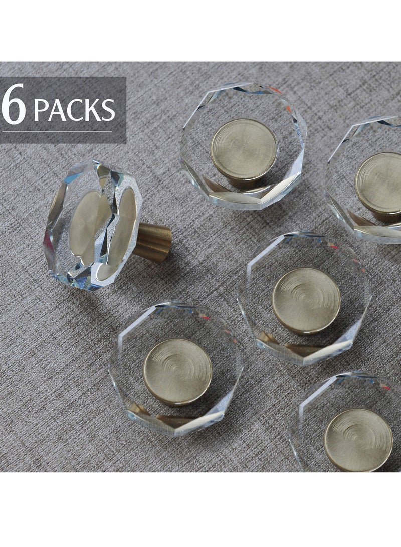 Knobs for Cabinet, Satin Brass Crystal Gold Cabinet Vintage, Glass and Pulls Dresser Drawer, Kitchen Bathroom 6 Pcs - Image 5