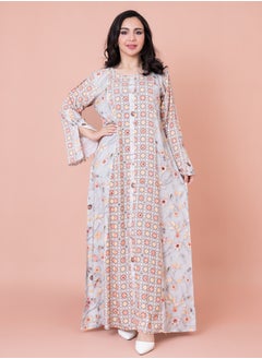 اكسا جلابية عصرية نمط زهور IN056 رمادي  - Image 1