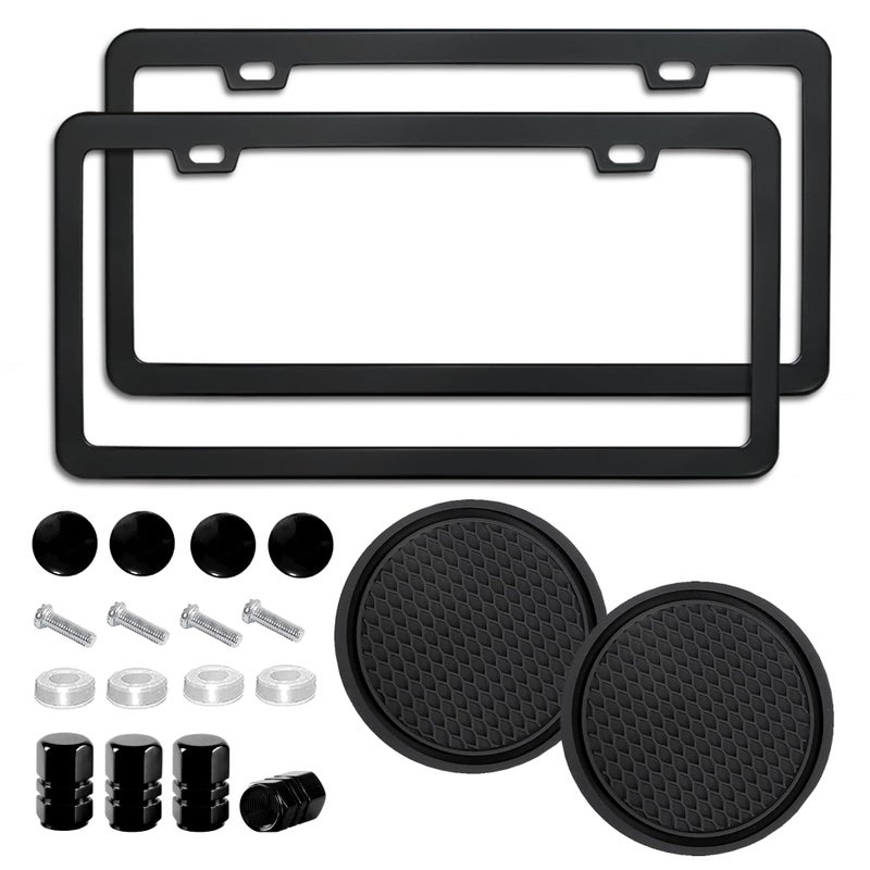 ZukMi 2 Pack License Plate Frame for Car Matte Metal Aluminum RustProof License Plate Holder Cover Gloss Black Front Rear Number Tag Frame for Men Women Universal Fit Black - Image 3