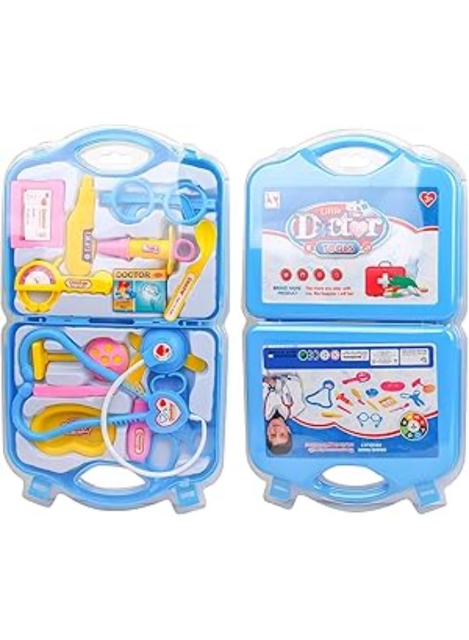 Case Doctors Toy, 15 Pieces Doctor Toys Doctor Role Play with Carrying Case, Stethoscope, Doctor Games Imitation Doctor Game for Children (Blue)
