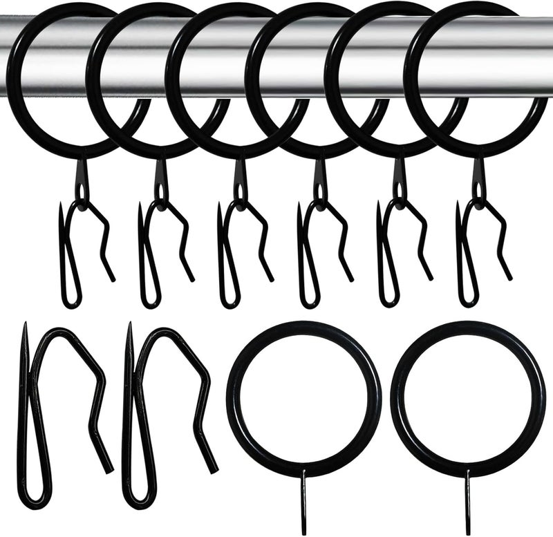 KAHIT 30 Pack Black Curtain Rings Curtain Rod Rings Drapery Rings and 30 Pack Curtain Pin Hooks Drapery Pins Curtain Rings with Hooks Metal Curtain Hooks Black Curtain Hooks Curtain Rings for Drapes - Image 1