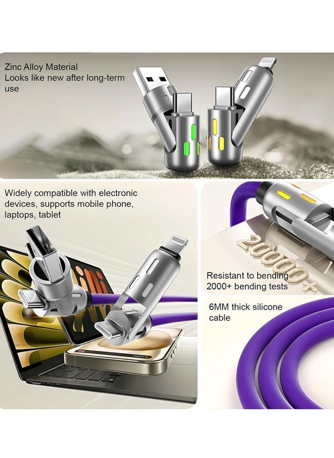 Raxoom 240W 4-in-1 USB C Charging Cable,1.5M Fast Charger Cable with Breathing Light, Multi Charging Cable Compatible with iPhone, Samsung, and Laptops, Silicone, Bending Resistance, Metal Ports (Purple) - Image 5