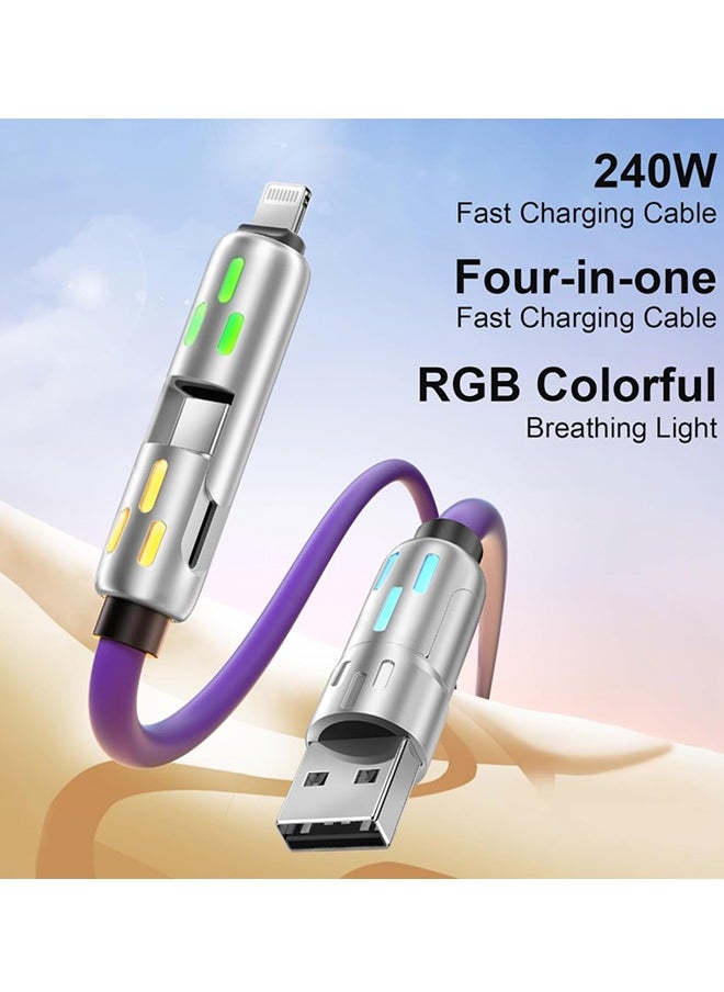 Raxoom 240W 4-in-1 USB C Charging Cable,1.5M Fast Charger Cable with Breathing Light, Multi Charging Cable Compatible with iPhone, Samsung, and Laptops, Silicone, Bending Resistance, Metal Ports (Purple) - Image 2