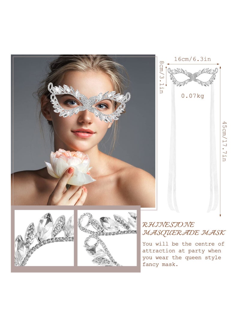 SYOSI 2PCS Rhinestone Masquerade Mask, Fancy Crystal Venetian Mask Venetian Party Prom Crown Mask Prom Crown Masquerade Mask Elegant Prom Mask Rhinestone Embellished Mask for Women Costume - Image 3