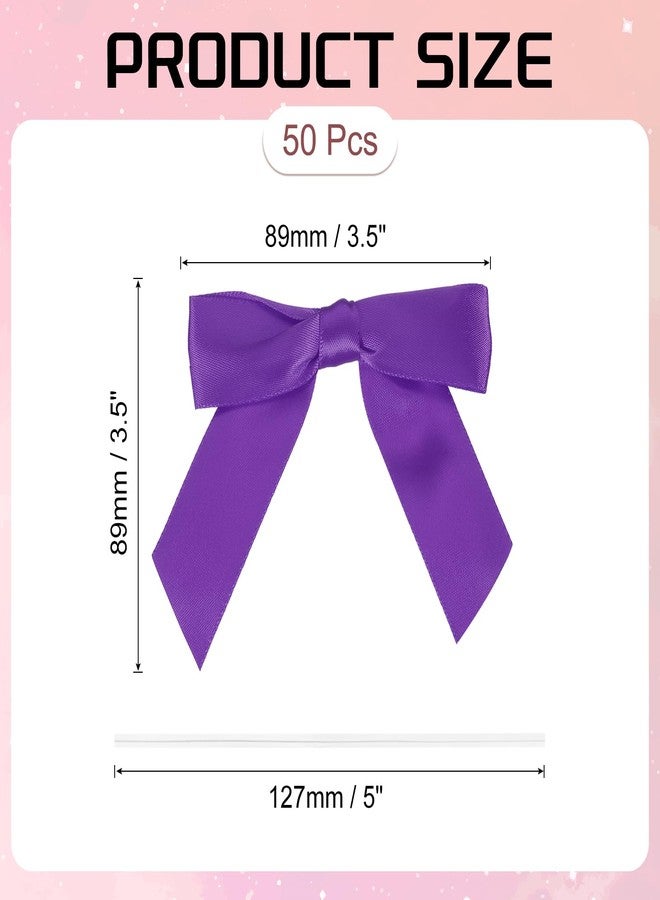 PATIKIL 50 Pcs Satin Ribbon Twist Tie Bows 3.5 Inch Small Craft Bows for DIY Gift Wrapping Champagne Bottle Wedding Christmas Birthday Decor, Dark Purple - Image 2