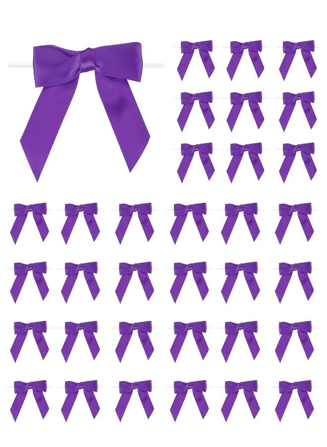 PATIKIL 50 Pcs Satin Ribbon Twist Tie Bows 3.5 Inch Small Craft Bows for DIY Gift Wrapping Champagne Bottle Wedding Christmas Birthday Decor, Dark Purple - Image 1