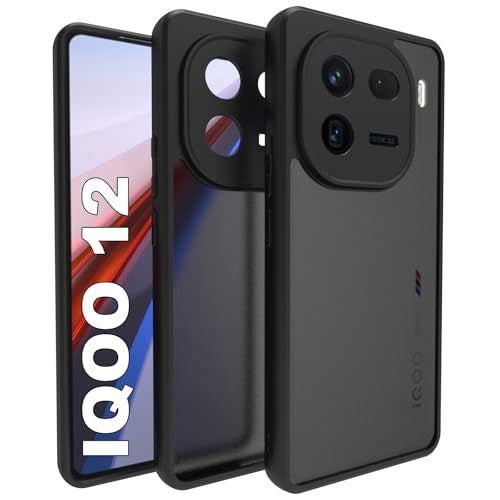 RIGGEAR Shockproof Sleek Hybrid Armor Back Cover Case Compatible with iQOO 12 5G (Smoke Black Matte PC + Black TPU Bumper) - Image 1