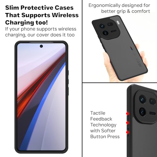 RIGGEAR Shockproof Sleek Hybrid Armor Back Cover Case Compatible with iQOO 12 5G (Smoke Black Matte PC + Black TPU Bumper) - Image 4