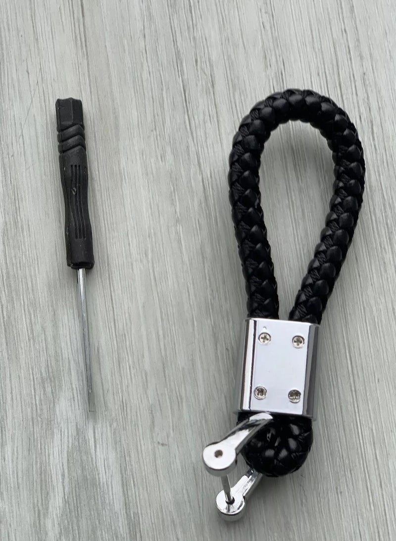 سلسلة مفاتيح سيارة سوداء لسيارة ميني كوبر - حلقة مفاتيح معدنية قابلة للفصل وجلدية منسوجة يدويًا - متوافقة مع موديلات R55 R56 R57 R58 R59 R60 R61 F54 F55 F56 F57 F60 - ملحق أنيق - Image 5