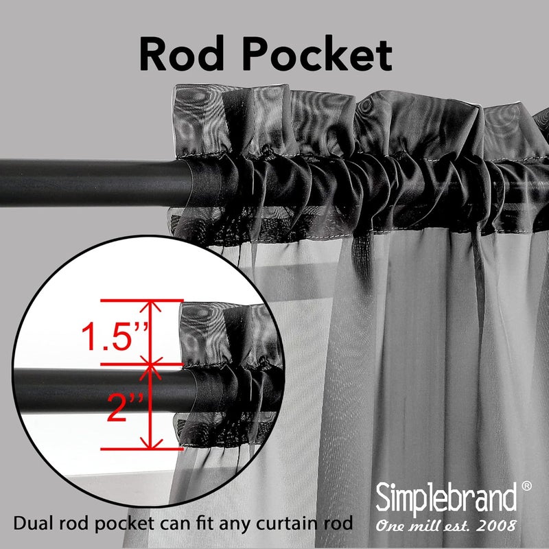 SimpleBrand Black Sheer Curtains 72 Inches Long 2 Panels for Living Room, Rod Pockets Airy Window Treatments Voile Sheer Black Curtains Panels Lightweight for Front Back Patio Glass Door, 42" Width - Image 2