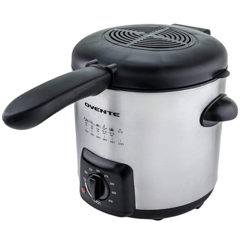 OVENTE Electric Deep Fryer, 0.9L Capacity, 840W with Adjustable Temperature, Locking Lid, Removable Fry Basket & Cool-Touch Handles, Stainless Steel Countertop Fryer, Silver FDM1091BR - Image 1