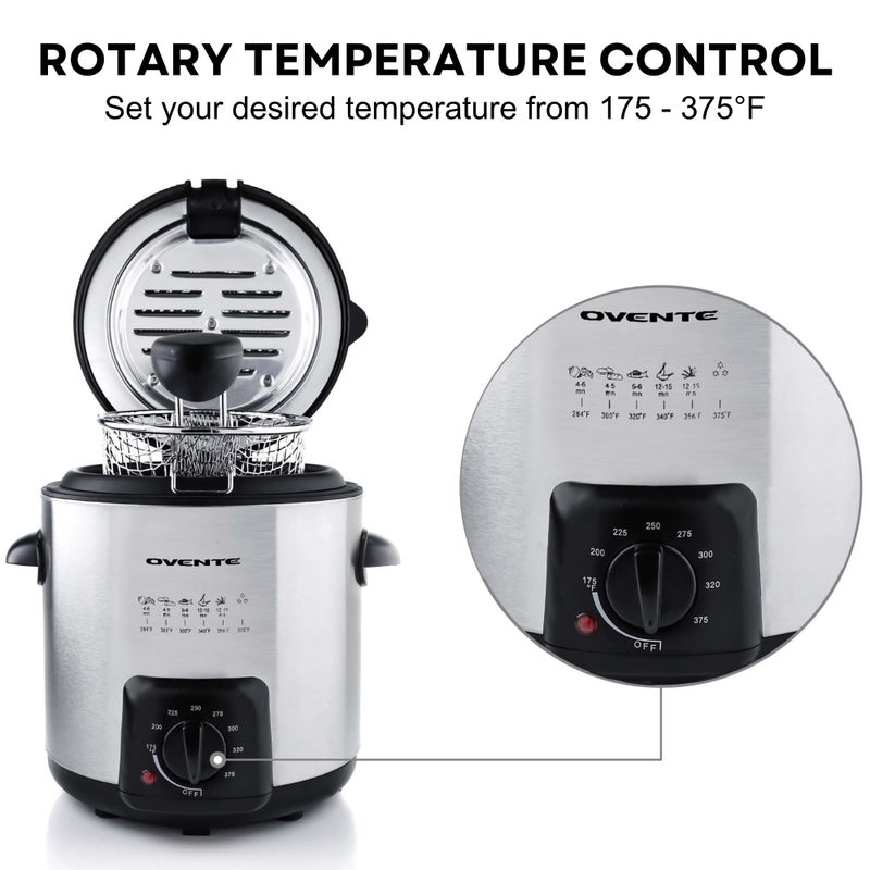 OVENTE Electric Deep Fryer, 0.9L Capacity, 840W with Adjustable Temperature, Locking Lid, Removable Fry Basket & Cool-Touch Handles, Stainless Steel Countertop Fryer, Silver FDM1091BR - Image 3