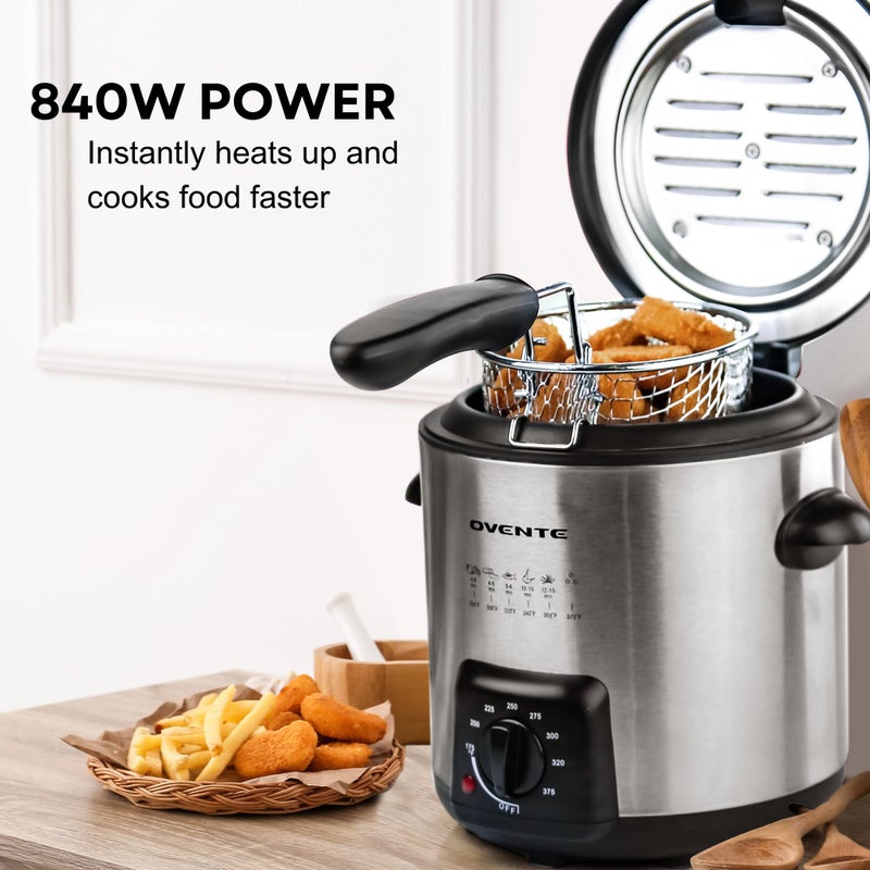 OVENTE Electric Deep Fryer, 0.9L Capacity, 840W with Adjustable Temperature, Locking Lid, Removable Fry Basket & Cool-Touch Handles, Stainless Steel Countertop Fryer, Silver FDM1091BR - Image 2