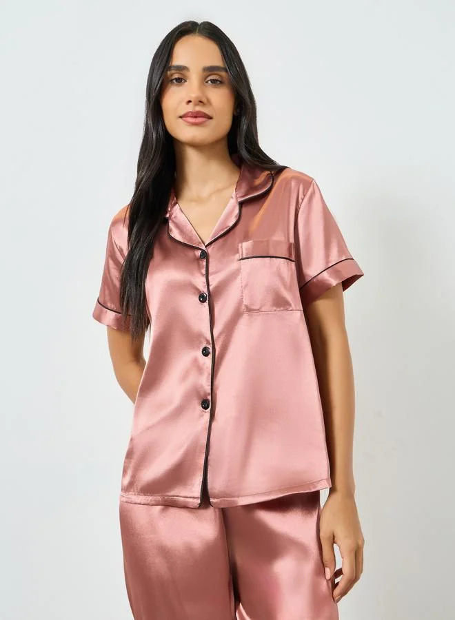 Styli  Pack of 3 - Satin Short Sleeve Shirt, Pyjama And Shorts Set for Women | Best Price UAE