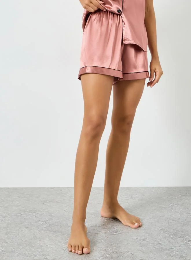 Styli  Pack of 3 - Satin Short Sleeve Shirt, Pyjama And Shorts Set for Women | Best Price UAE