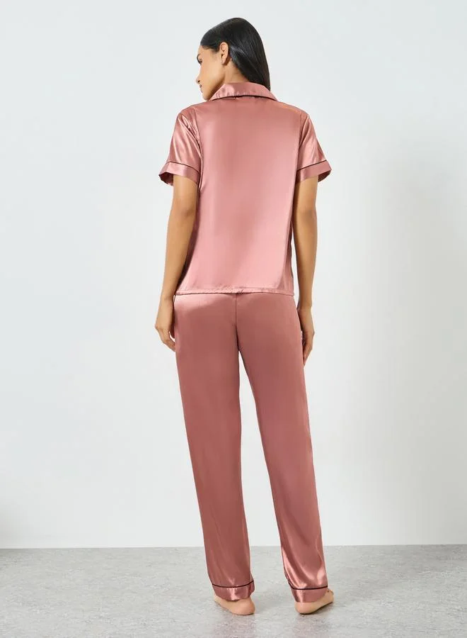 Styli  Pack of 3 - Satin Short Sleeve Shirt, Pyjama And Shorts Set for Women | Best Price UAE