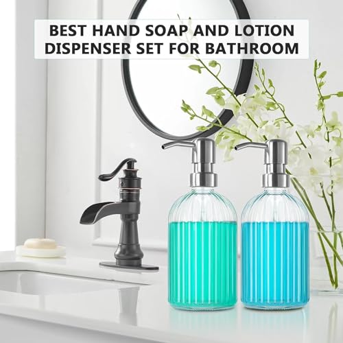 Luximal 3-Pack Glass Soap Dispenser Set (400ml Each) | Refillable Handwash & Sanitizer Bottle with ABS Pump for Bathroom, Kitchen, Sink & Wash Basin - Image 3