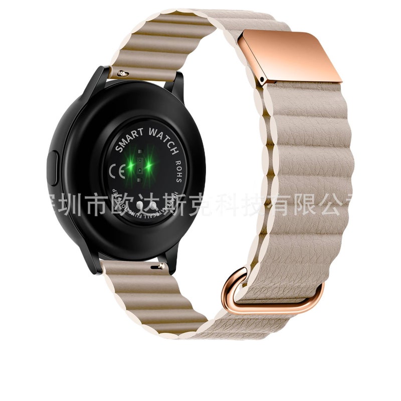 سوار ساعة ذكية سوار نايلون حلقي متوافق باللون بيج قابل للتعديل مع Samsung Galaxy Watch بملاءمة قابلة للتعديل وحزام بديل - Image 1