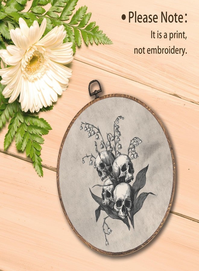Tzhim Gothic Skeleton Lily of the Valley Round Wall Art, Dark Academia Moody Skull Round Wall Decor Framed, Cottagecore Floral Canvas Walls Sculptures for Home Bedroom Living Room Decor, 10x10 Inch - Image 3