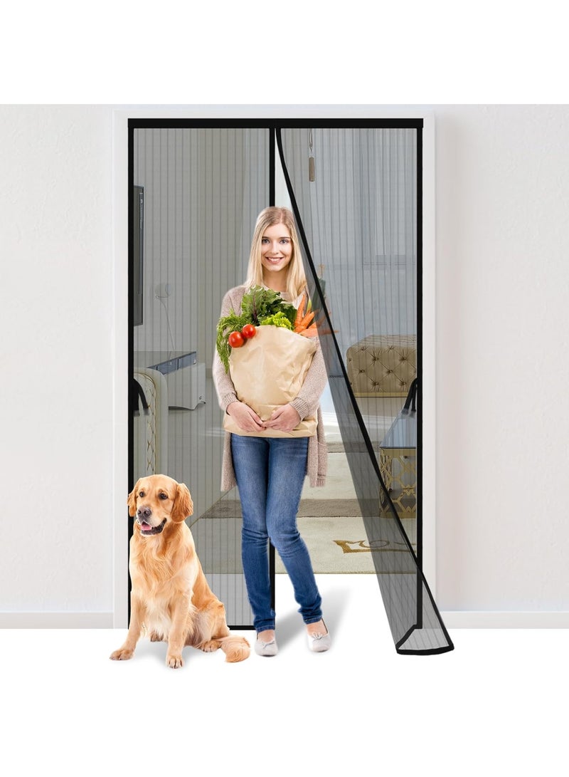 ماجيك ميش باب شبكي مغناطيسي – ستارة باب ضد الحشرات بتصميم يُغلق تلقائيًا بدون استخدام اليدين، شبكة باب مقاومة للحشرات وصديقة للحيوانات الأليفة، مثالية للأبواب الأمامية والبلكونات | قماش متين وسهل التركيب، مقاس 19.5×83 بوصة - Image 1