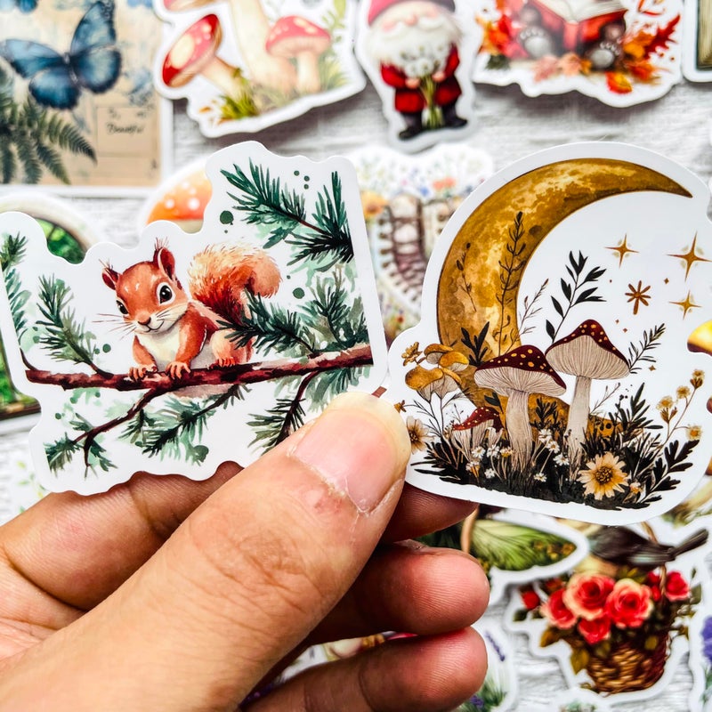 PIGBIT 50-Piece Fantasy Woodland Sticker Set â€“ Dreamy Forest Animals, Mushrooms, Fairies, Nature Decals for Scrapbooking, Journaling, Laptops, Water Bottles - Image 3