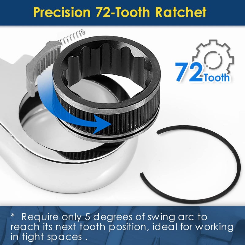 YIYEIE 6 Pcs Extra Long Flex Head Ratcheting Wrench Set, Metric Long Wrench 8mm - 19mm, 72-Tooth Double Box End Wrenches, Chrome Vanadium Steel with Mirror Polish Finish, Rolling Pouch - Image 5