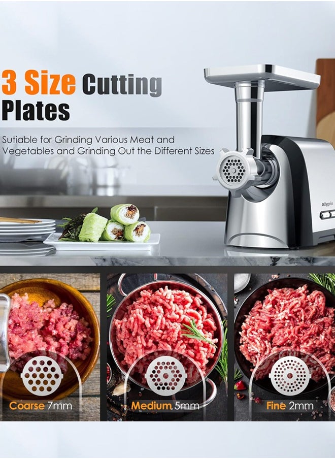 sokany Meat Grinder, Sausage Stuffer, 3200W Electric Meat Mincer with Stainless Steel Blades & 3 Grinding Plates & Sausage Stuffer Tube For Home Kitchen Use,SK-088,Silver  - Image 3