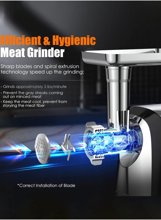 sokany Meat Grinder, Sausage Stuffer, 3200W Electric Meat Mincer with Stainless Steel Blades & 3 Grinding Plates & Sausage Stuffer Tube For Home Kitchen Use,SK-088,Silver  - Image 5