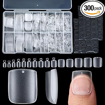 oruola 300Pcs Toe Nail TipsMatte Toe Nail Press Ons15 Sizes Soak Off Fake Toenails for Women Men Wide Longer Big Toes NailsAcrylics Fake Nails with 48 Square Nail Tips Tape for Nail Extension - Image 1