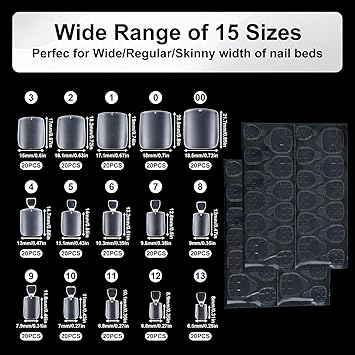 oruola 300Pcs Toe Nail TipsMatte Toe Nail Press Ons15 Sizes Soak Off Fake Toenails for Women Men Wide Longer Big Toes NailsAcrylics Fake Nails with 48 Square Nail Tips Tape for Nail Extension - Image 2