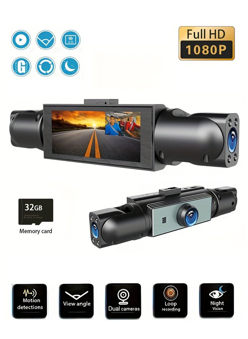 كاميرا داش HD بدقة 1080P مزودة بشاشة LED، وزر تحكم بحجم 5.08 سم، ورؤية ليلية، ومصدر طاقة بموصل سيارة 5V، وبطارية ليثيوم بوليمر قابلة للشحن بسعة 150 مللي أمبير للتسجيل من الأمام واليسار واليمين والخلف (جانب السائق)، وهي قطعة واحدة مع 4 قنوات. - Image 1